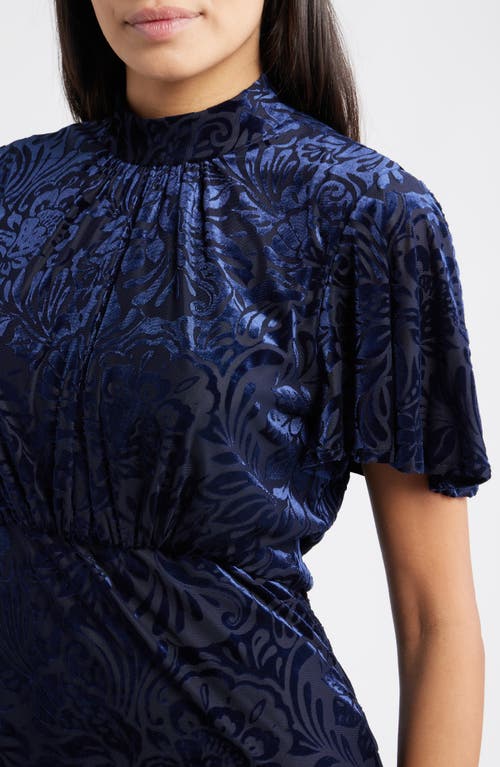 Julia Jordan Velvet Burnout Short Sleeve Midi Dress In Blue