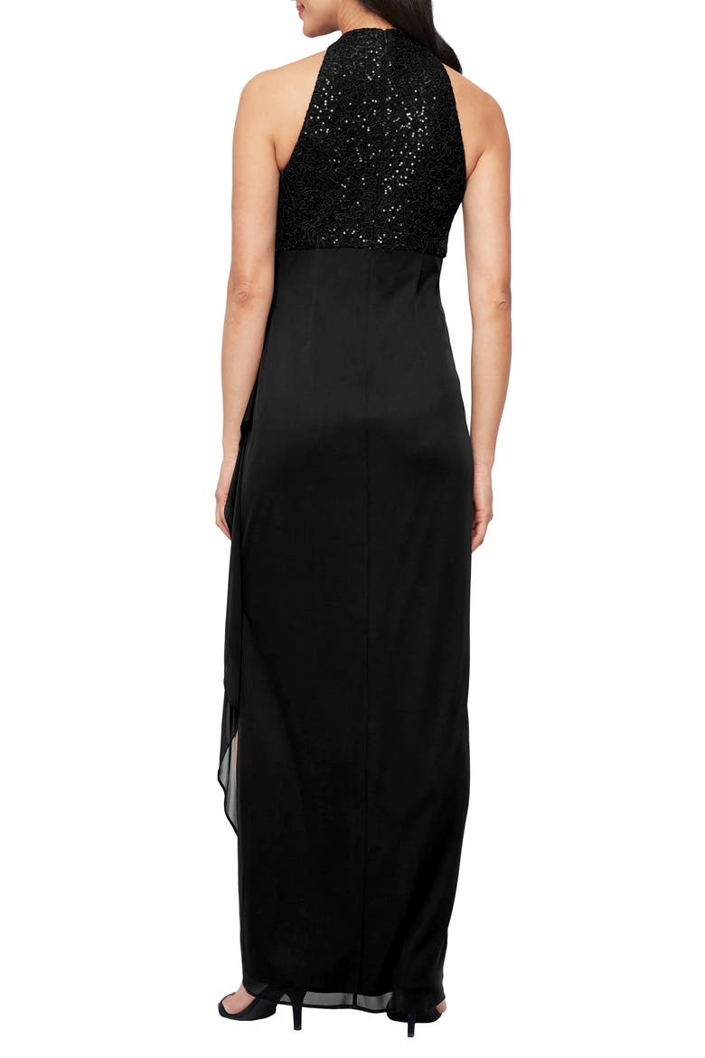 Lace & Sequin Sleeveless Gown, Alternate, color, BLACK