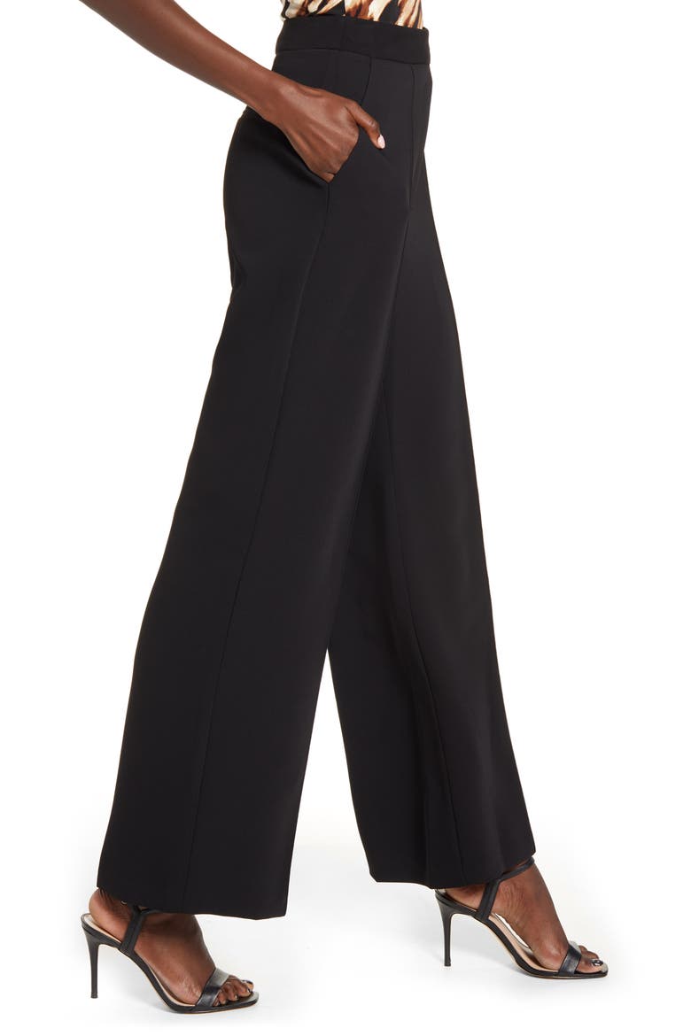 Pintuck Pleat Wide Leg Trousers, Alternate, color, BLACK