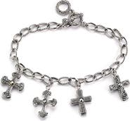 SAMUEL B. Sterling Silver & 18K Yellow Gold Multi Cross Charm Bracelet