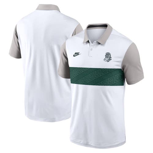 Nike White/gray Michigan State Spartans Athletic Prep Legacy Logo Vapor Performance Polo In White