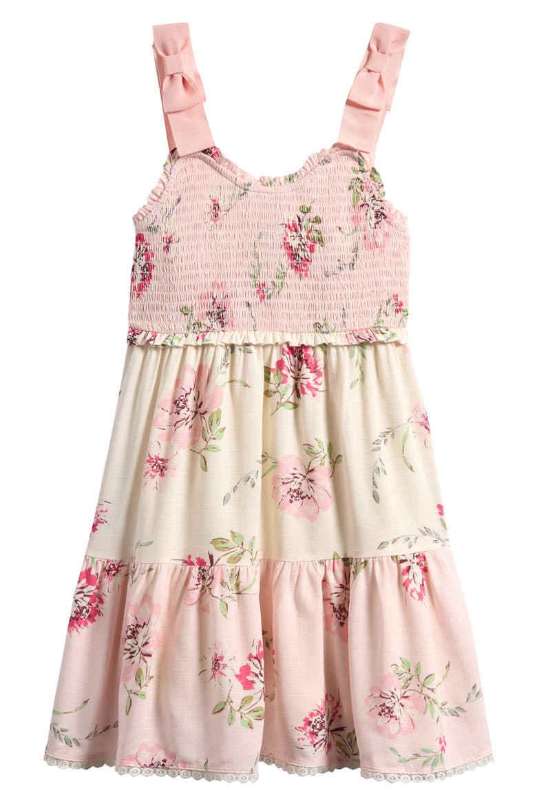 Kids' Tie Shoulder Smocked Sundress, Main, color, BLUSH MULTI