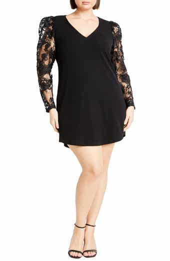 City Chic Keyla Sheer Long Sleeve Ponte Shift Minidress