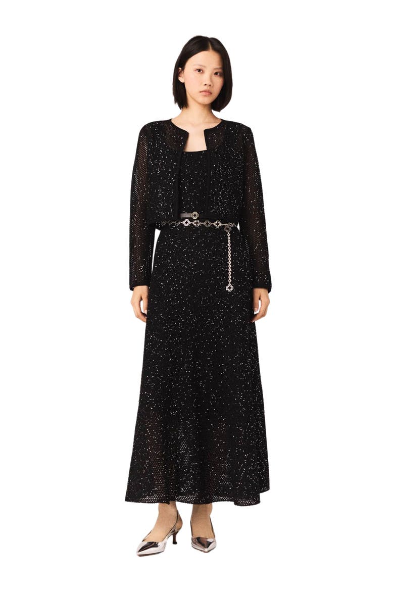 Rhinestone knit cardigan, Alternate, color, Black