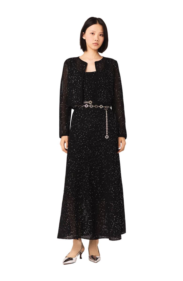 maje Rhinestone knit cardigan, Alternate, color, Black