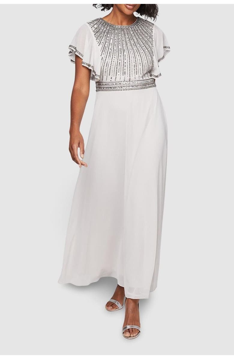 Wallis Embellished Ruffle Sleeve Maxi Dress, Alternate, color, Grey