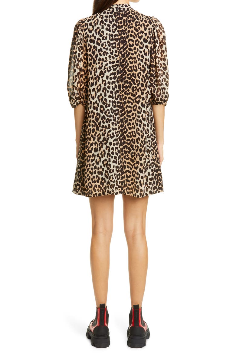 Leopard Print Puff Sleeve Georgette Minidress, Alternate, color, LEOPARD