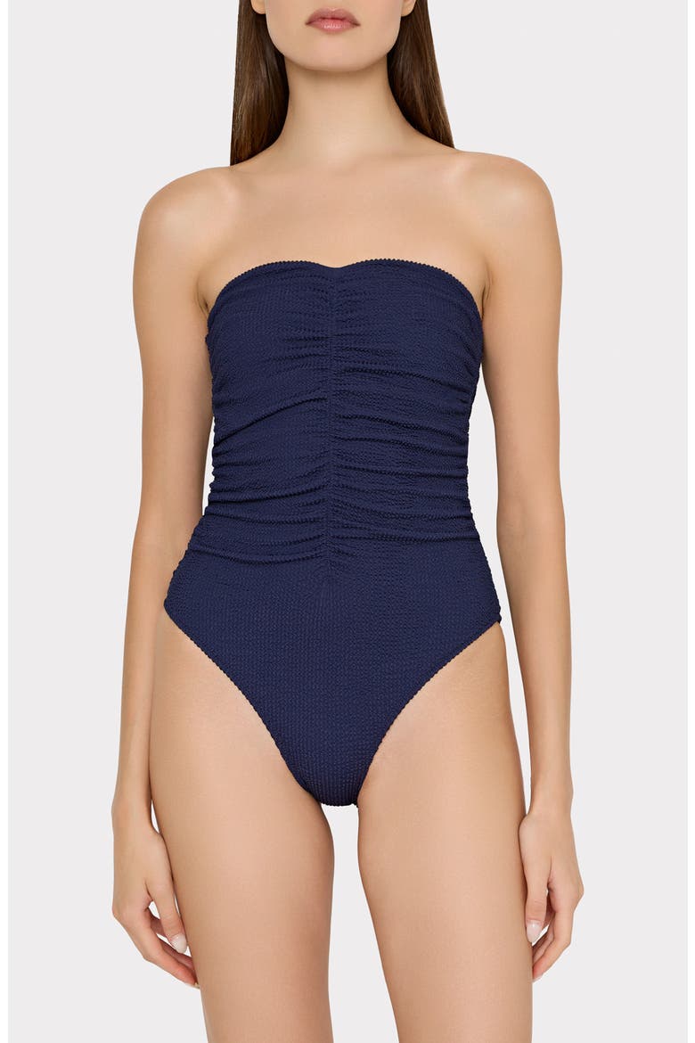Textured Ruched One-Piece Swimsuit, Main, color, NAVY