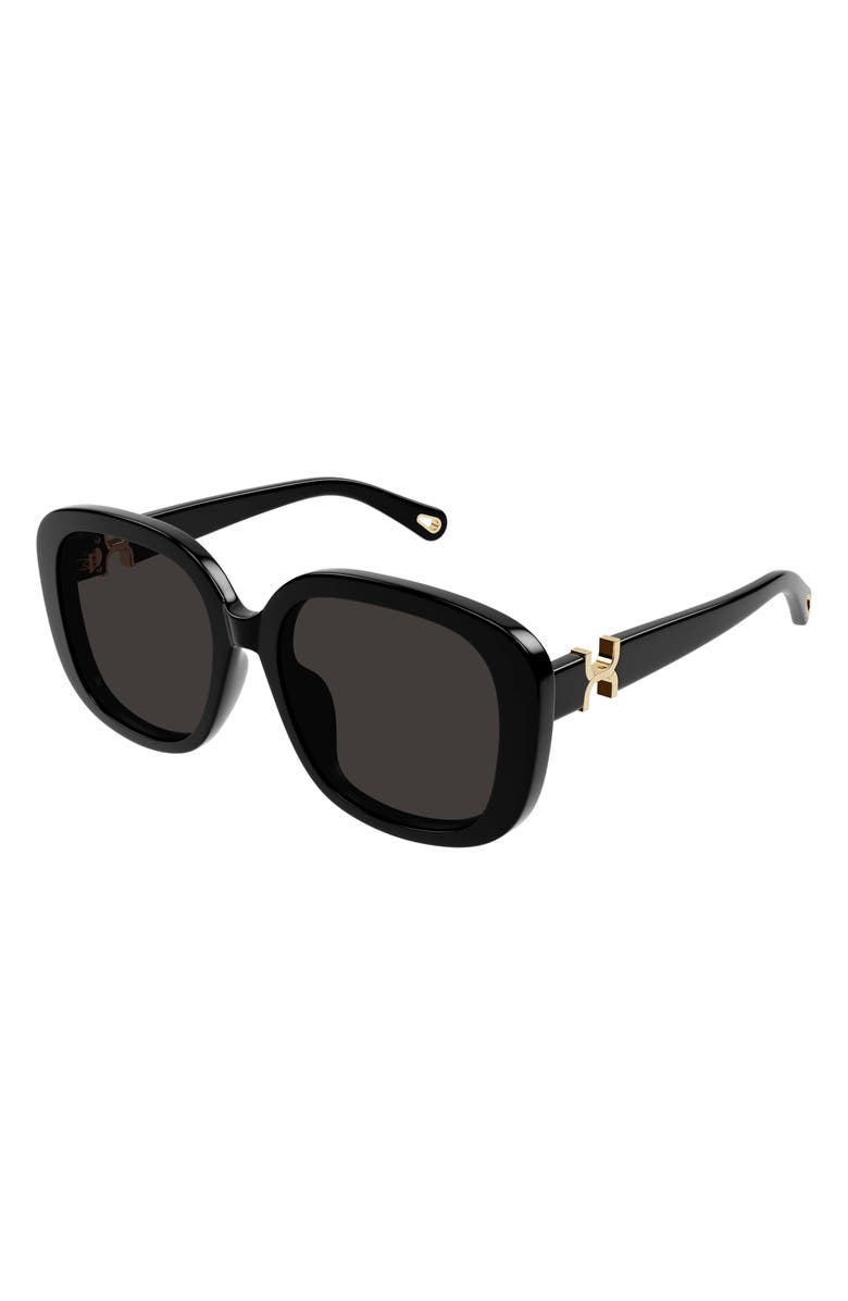 Chloé 56mm Rectangular Sunglasses, Alternate, color, Black