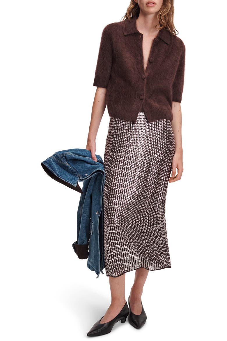 Lili Beaded Georgette Midi Skirt, Alternate, color, CHOCOLATE