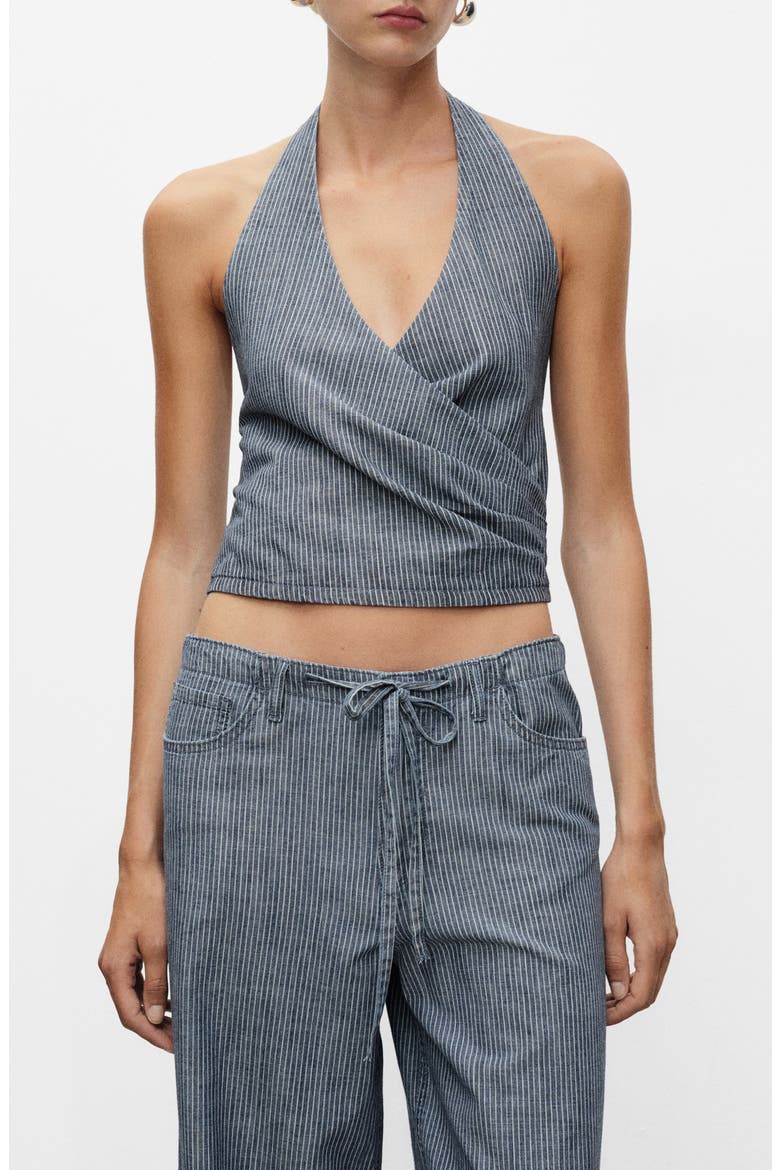 Stripe Crossover Crop Halter Top, Main, color, BLUE