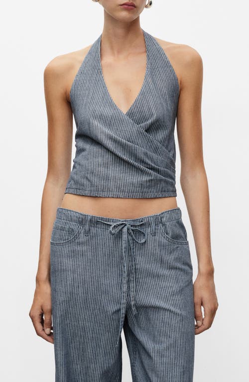 Mango Stripe Crossover Crop Halter Top In Gray