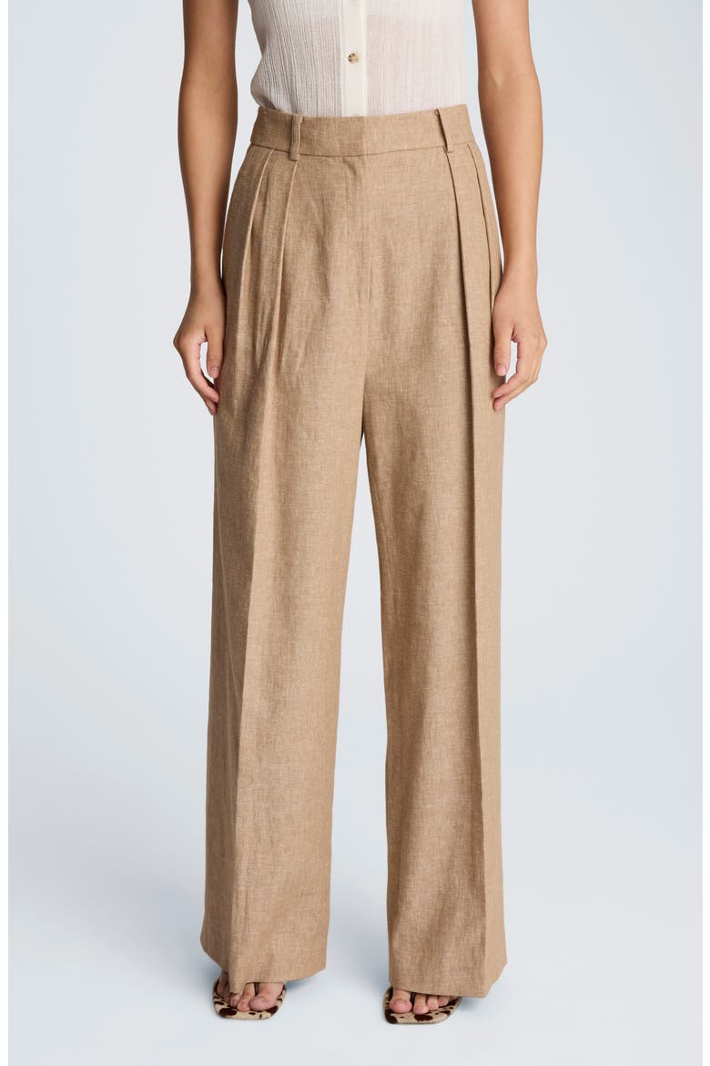 Double Pleat Wide Leg Linen Blend Pants, Main, color, MESA TAUP/ MELANGE