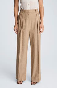 Kenneth Cole Double Pleat Wide Leg Linen Blend Pants