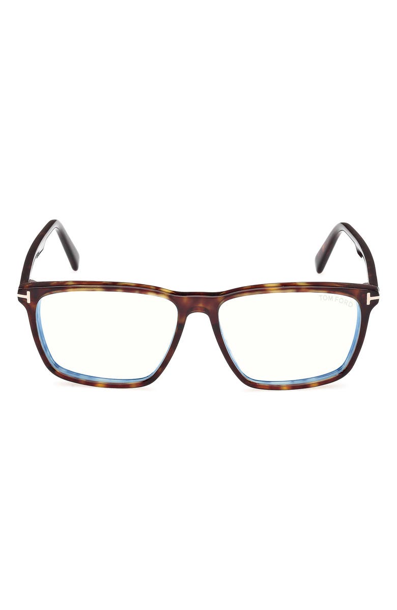 TOM FORD 56mm Square Blue Light Blocking Glasses, Main, color, Havana Eco / T Logo