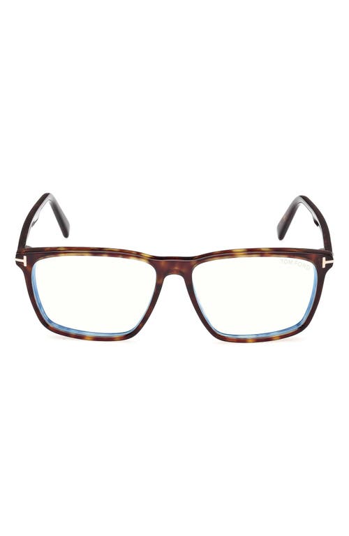 Tom Ford 56mm Square Blue Light Blocking Glasses In Havana Eco/t Logo