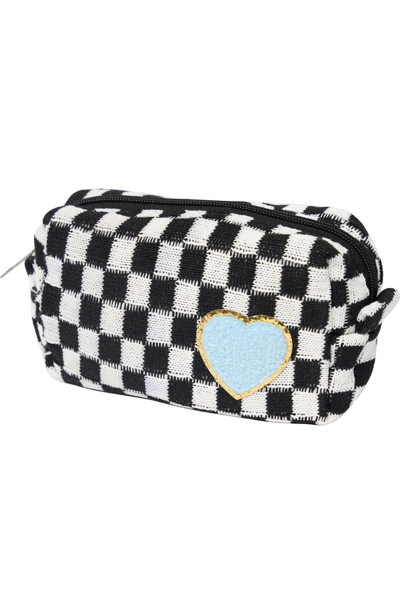 Malibu Sugar Checkered cosmetic bag, Main, color, Black & White