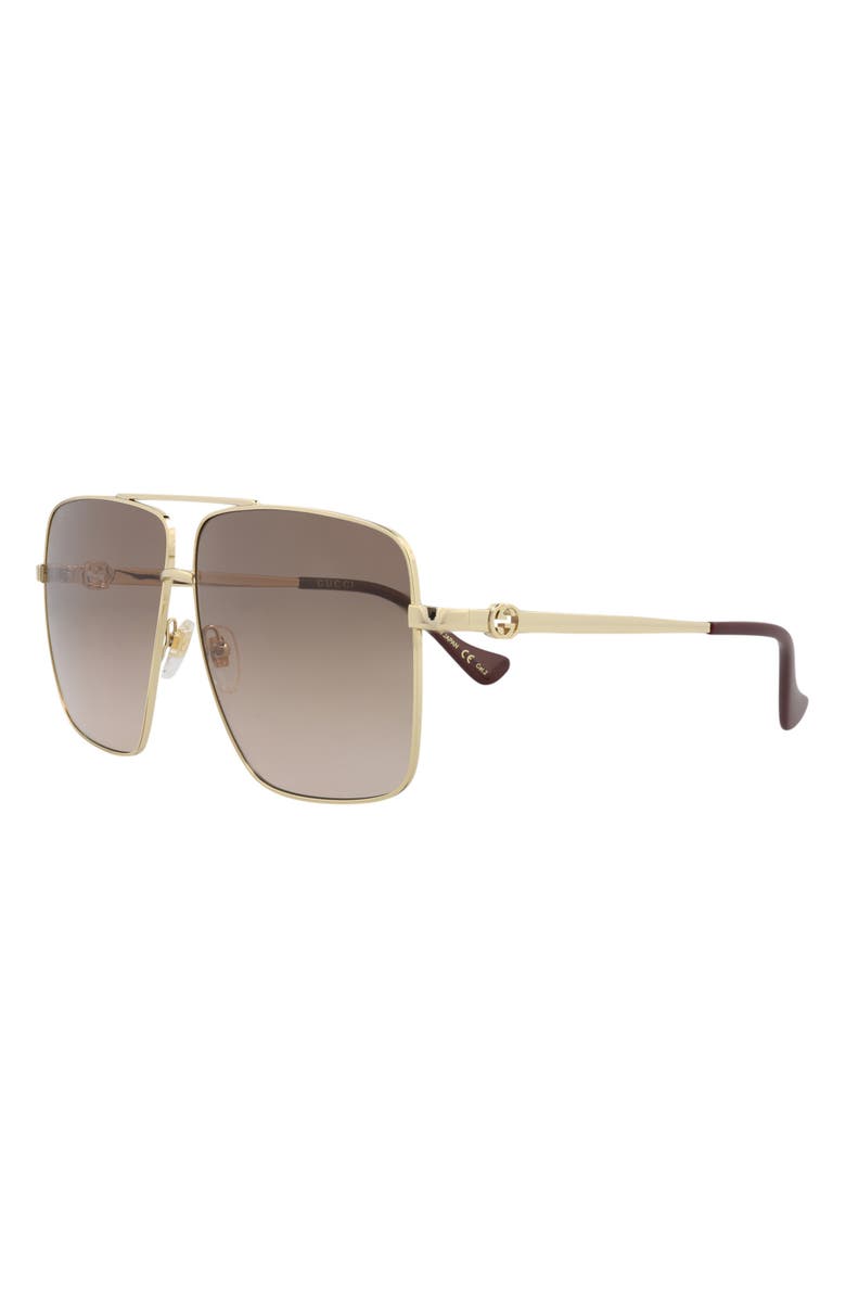 Gucci 63mm Oversize Square Sunglasses, Alternate, color, Gold Gold Brown