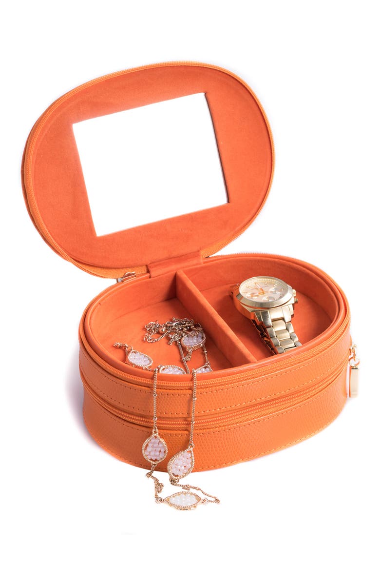 Leather Travel Jewelry Case, Alternate, color, ORANGE