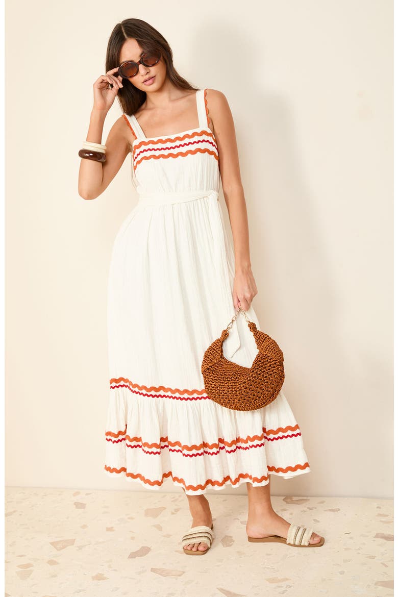 Rickrack Trim Maxi Sundress, Alternate, color, WHITE