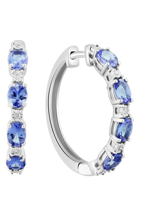 Sterling Silver Ruby & Diamond Hoop Earrings - 0.02 ctw