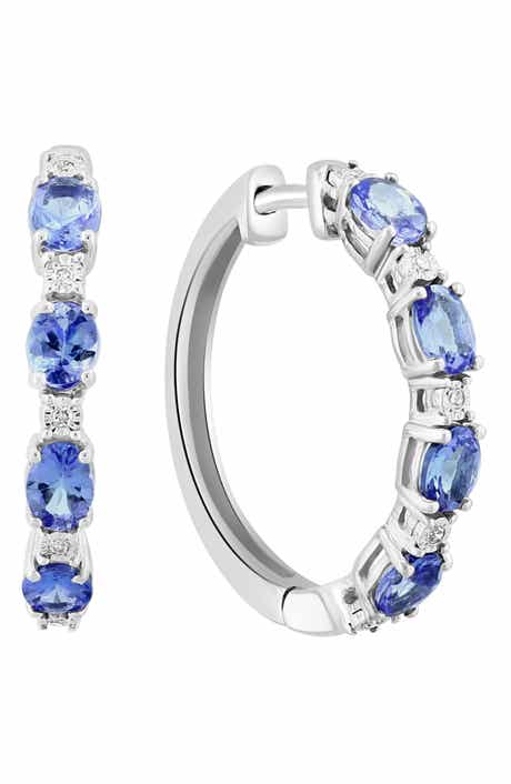 Sterling Silver Ruby & Diamond Hoop Earrings - 0.02 ctw