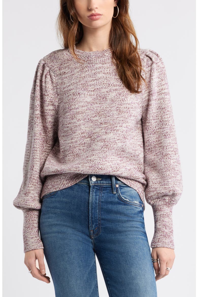 Marl Balloon Sleeve Crewneck Sweater, Main, color, RED GRAPE HEATHER