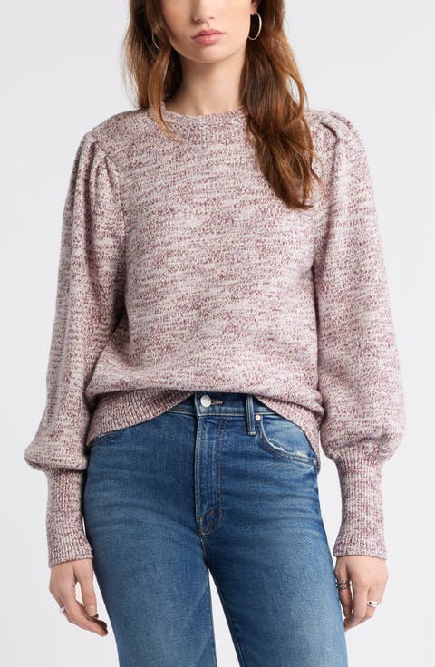 Marl Balloon Sleeve Crewneck Sweater