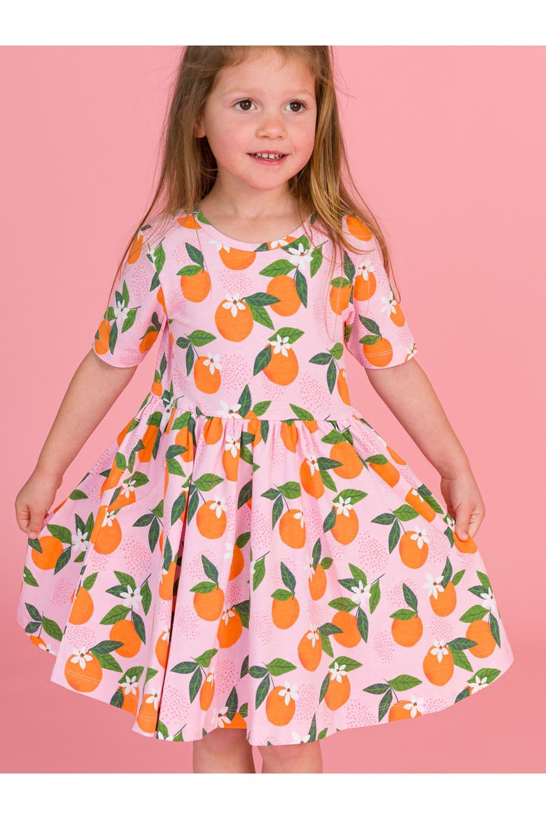 Knit Short Sleeve Twirl Dress, Alternate, color, Orange You The Sweetest