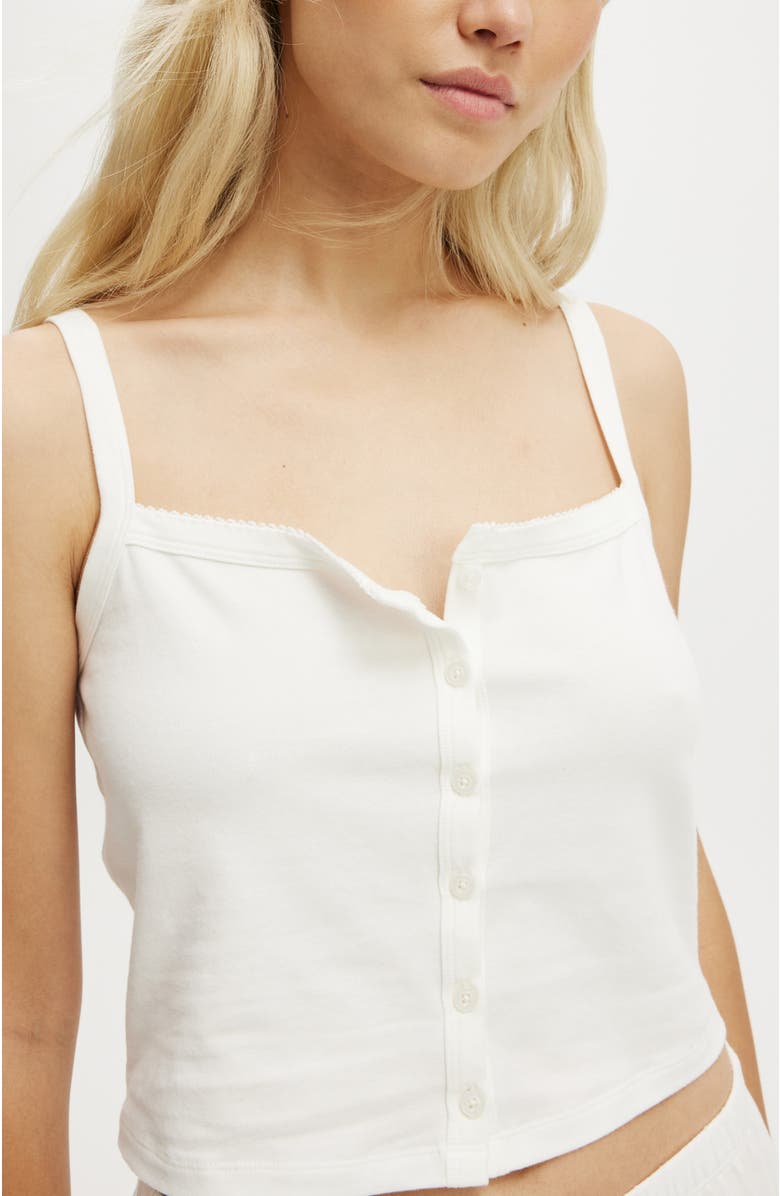 COTTON ON BODY Women's Peached Jersey Button Up Cami, Alternate, color, Coconut Milk