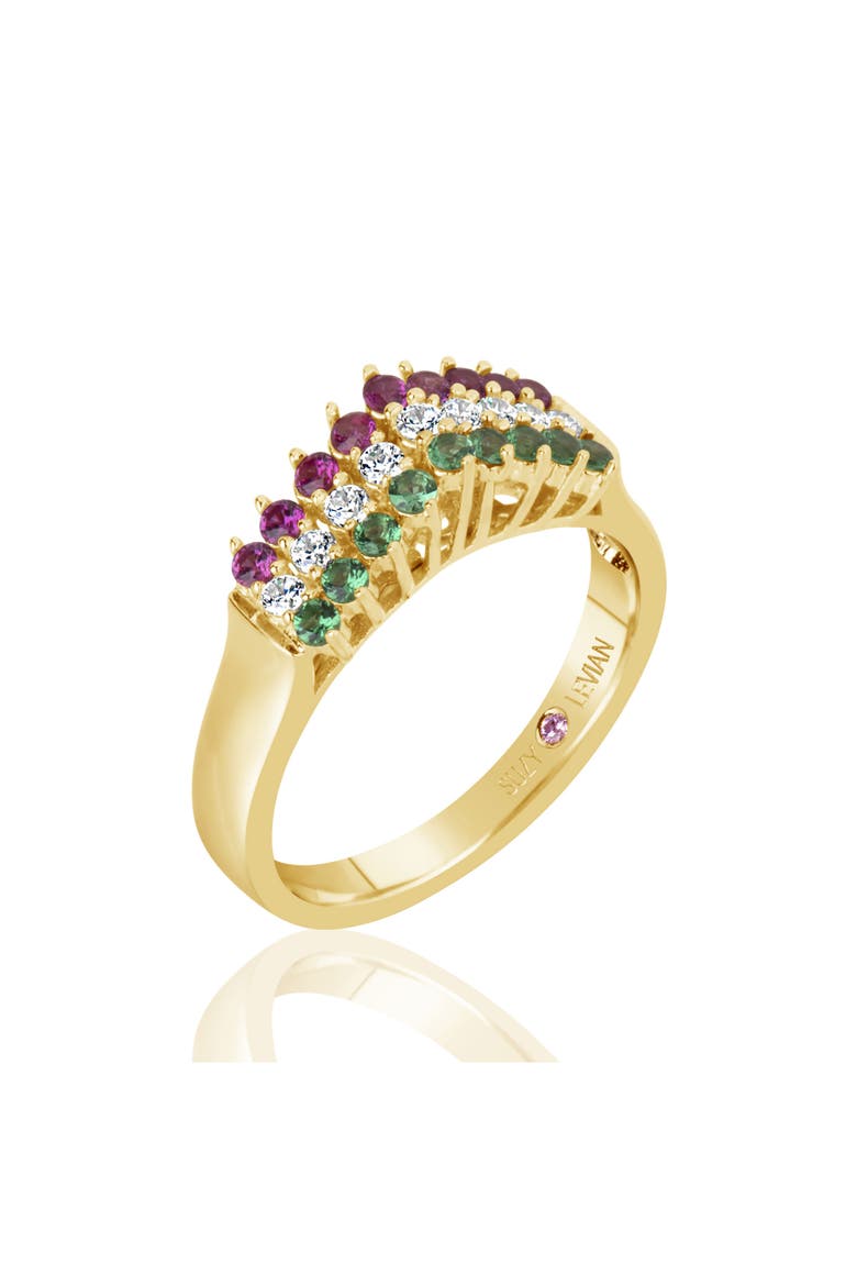 Italian 3-Row Pyramid CZ Ring, Main, color, YELLOW