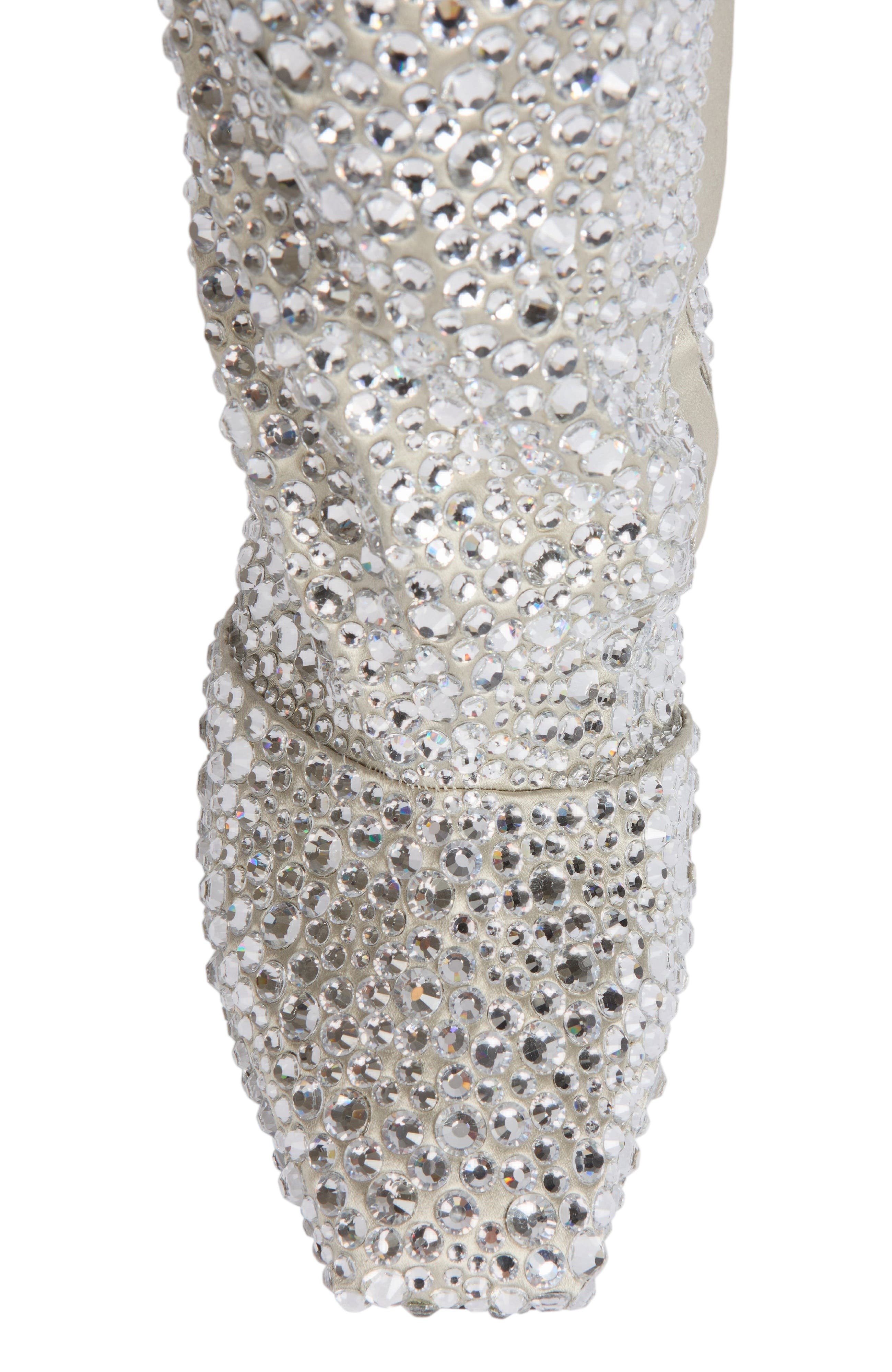 Wedge Thigh-High Satin Boots with Crystals, Alternate, color, Silver