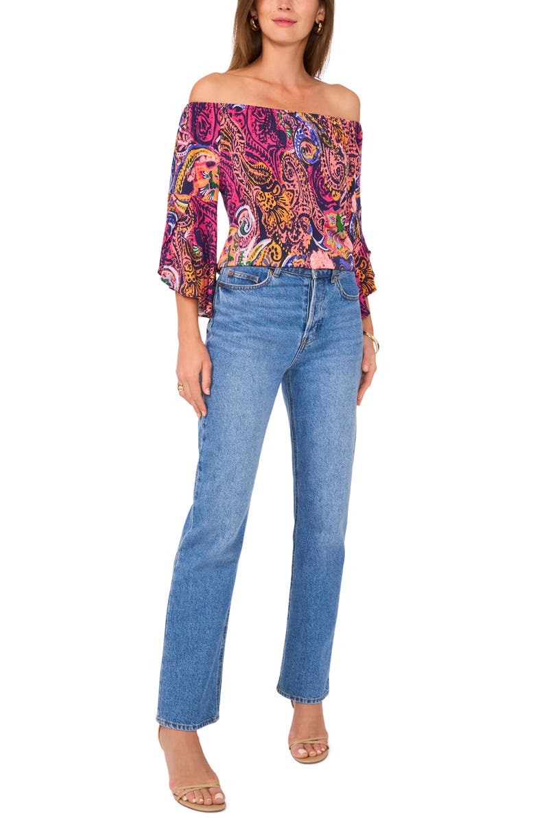Vince Camuto Paisley Flutter Sleeve Off the Shoulder Top, Alternate, color, 