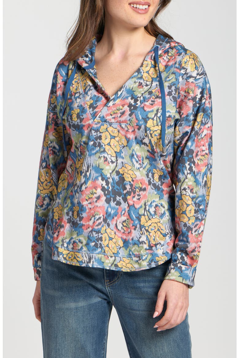 Print Cotton Hoodie, Main, color, INDIGO MULTI