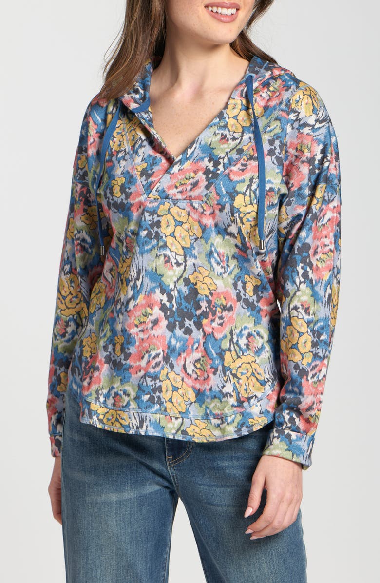 APNY Print Cotton Hoodie, Main, color, Indigo Multi