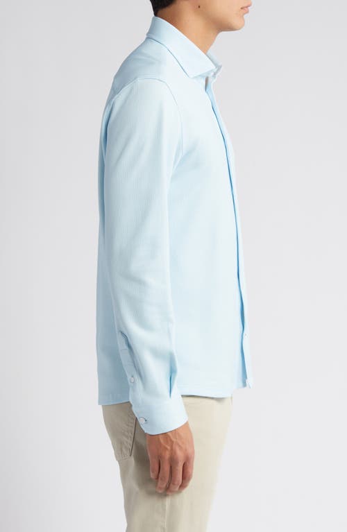Stone Rose Solid Performance Piqué Button-up Shirt In Lt.blue