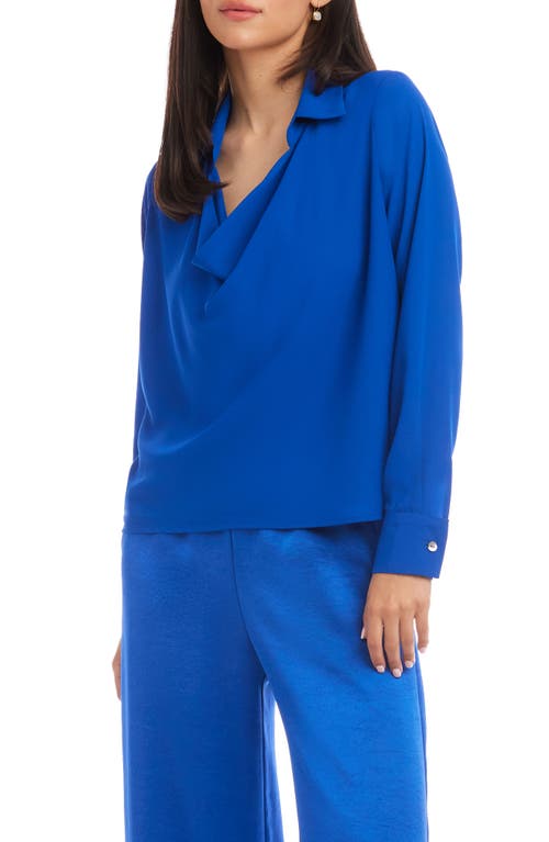 Karen Kane Collared Cowl Neck Top In Blue