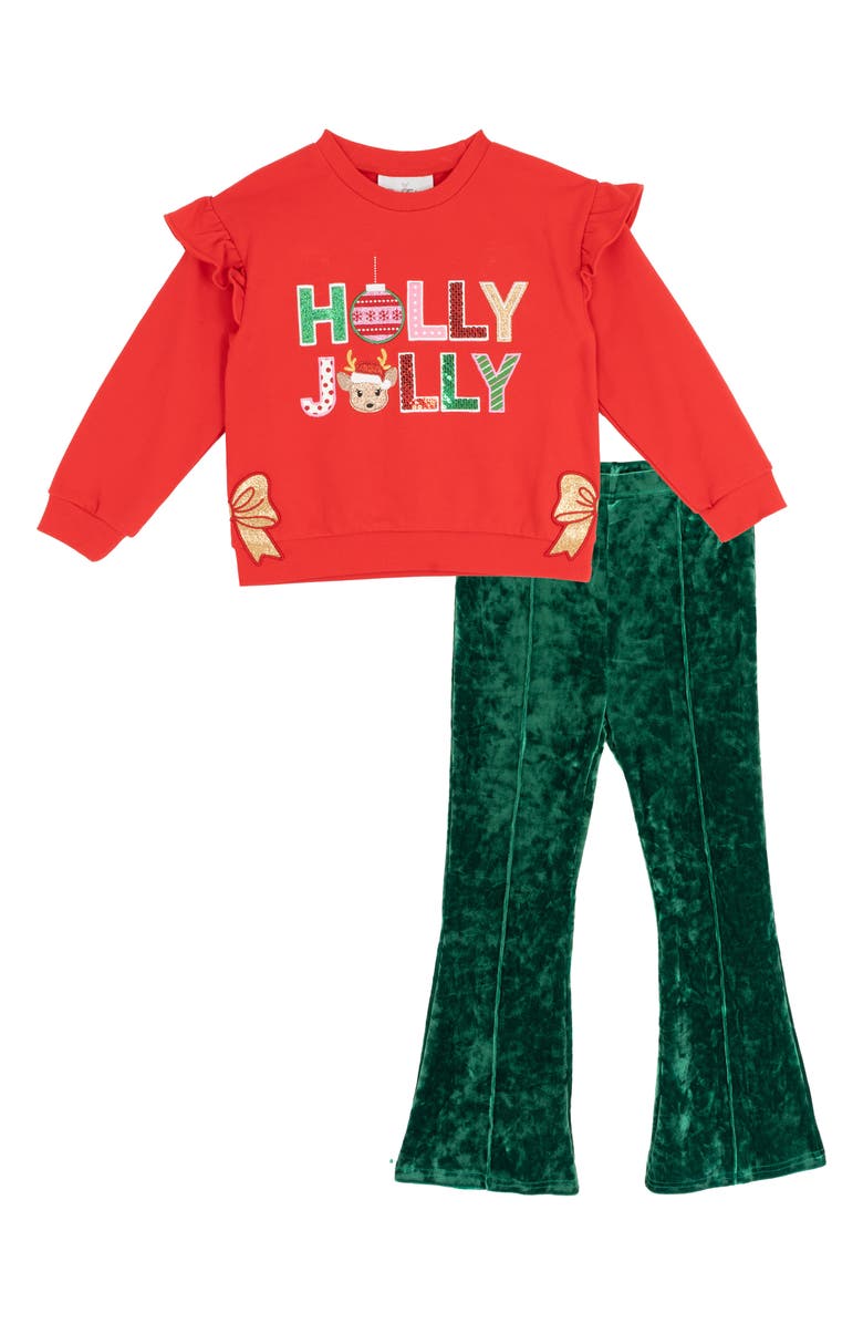Rare Editions Kids' Holly Jolly Sweater & Flared Leggings Set, Main, color, Red