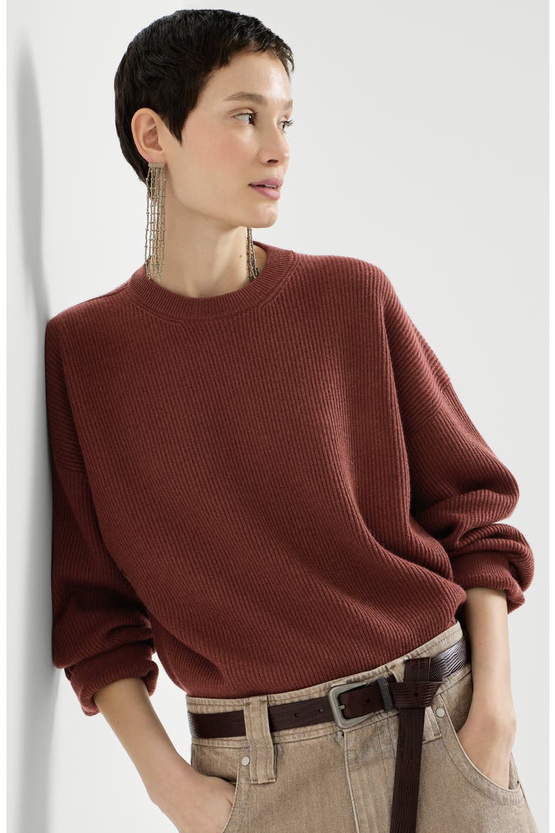 Sparkling cashmere English rib sweater, Alternate, color, Ruby