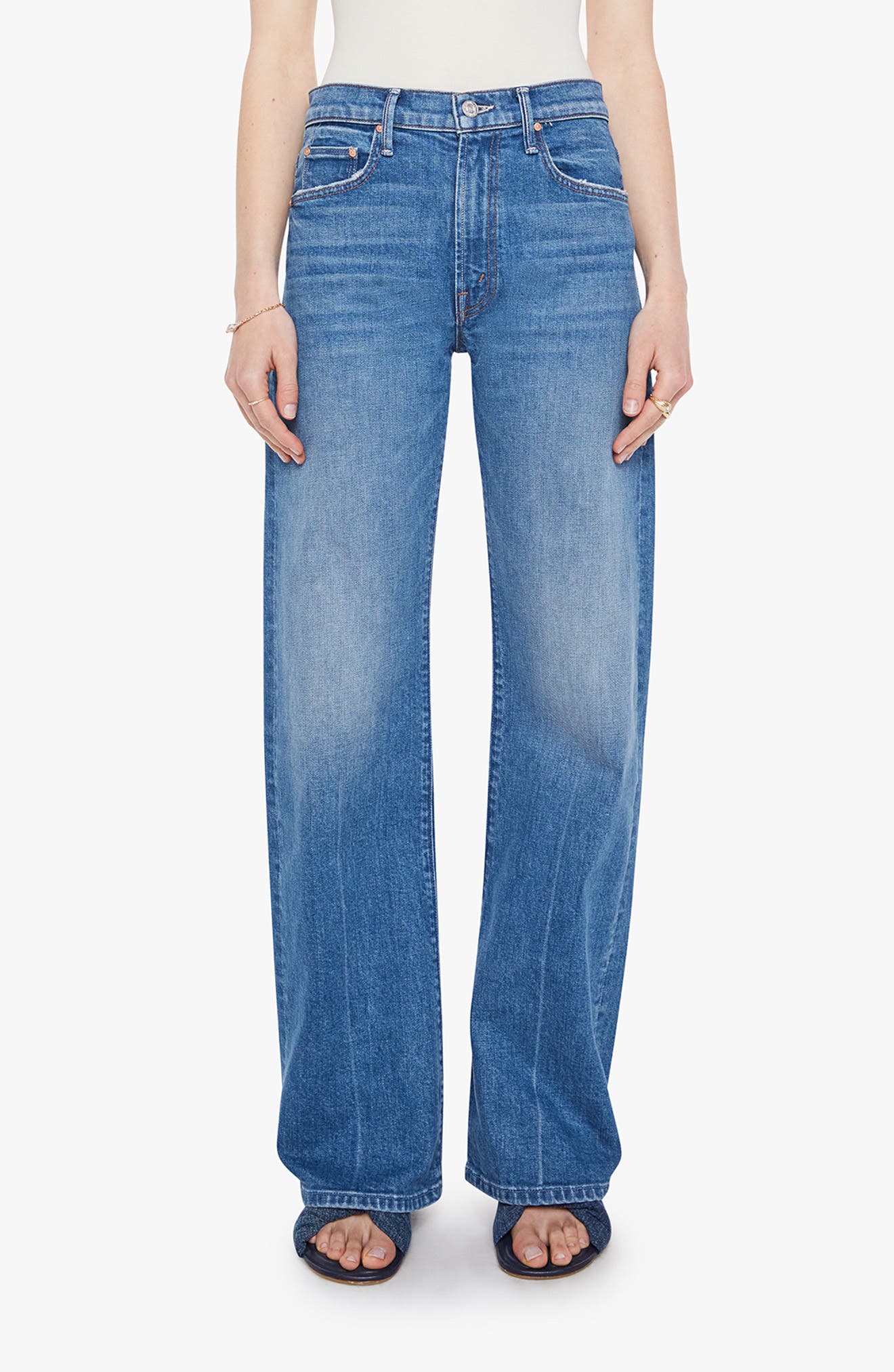 MOTHER The Lasso Sneak Mid Rise Wide Leg Jeans