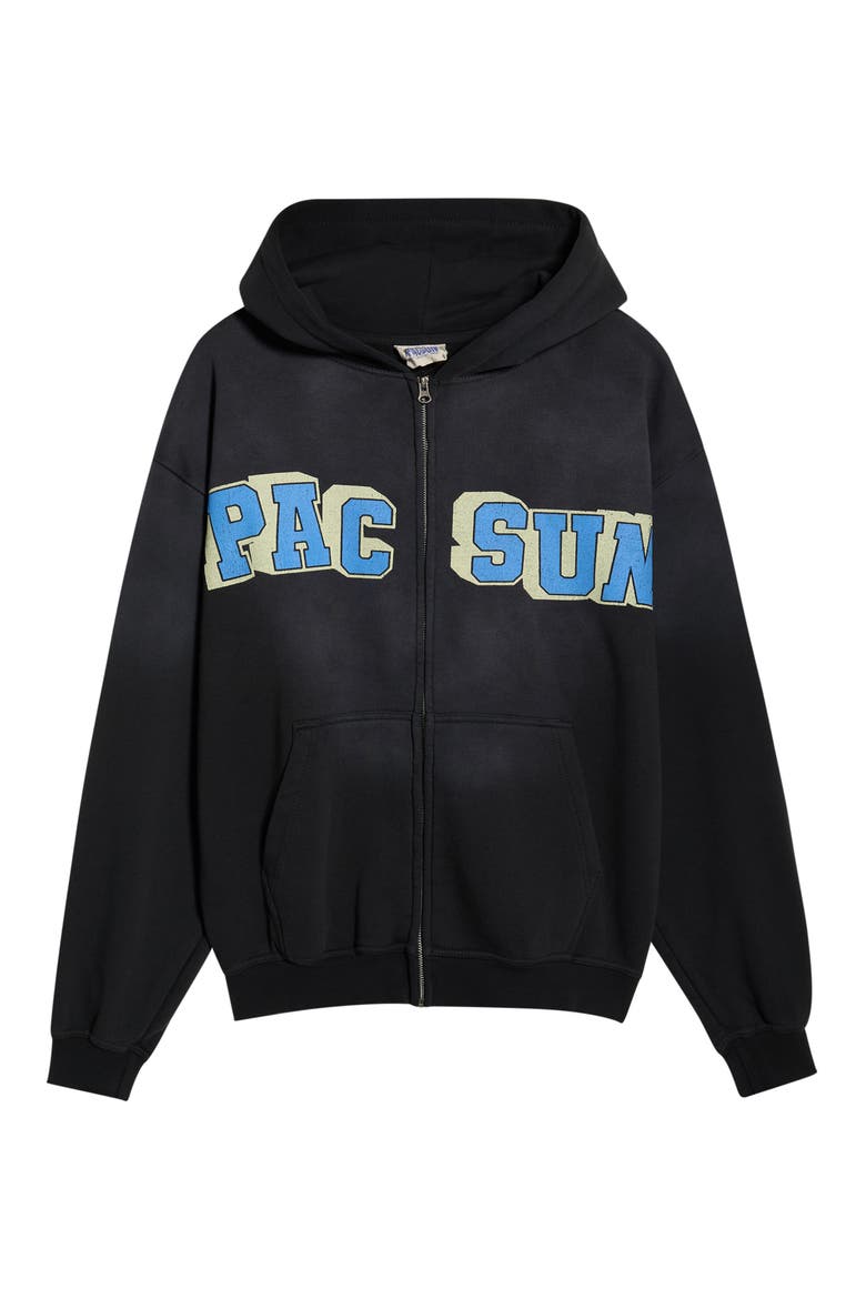 Varsity Bear Front Zip Cotton Hoodie, Alternate, color, WASHED BLACK