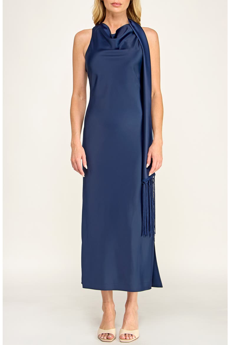 Sash Detail Satin Maxi Dress, Main, color, NAVY
