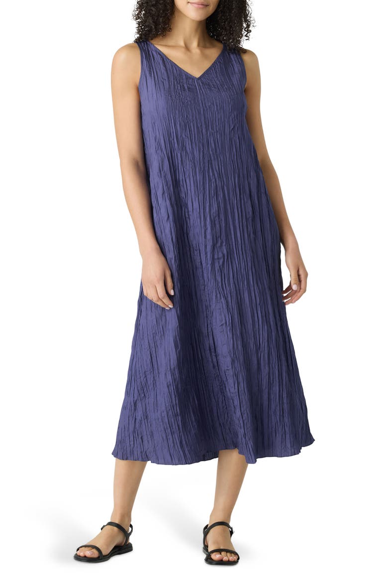 Pleated Silk Midi Dress, Main, color, BLUETTE