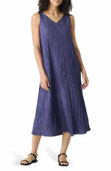 Eileen Fisher Pleated Silk Midi Dress