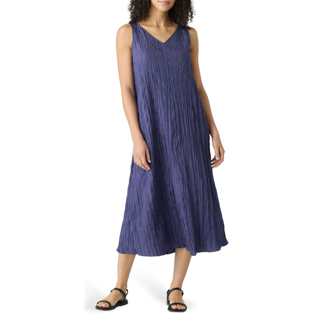 Eileen Fisher Pleated Silk Midi Dress In Bluette