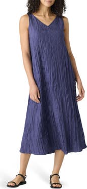 Eileen Fisher Pleated Silk Midi Dress
