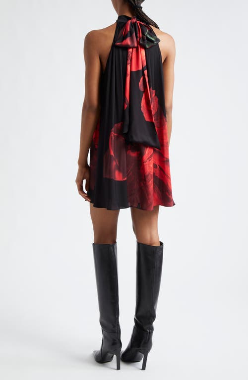 Alice And Olivia Corine Halter Neck Mini Dress In Peony Petals Bright Ruby