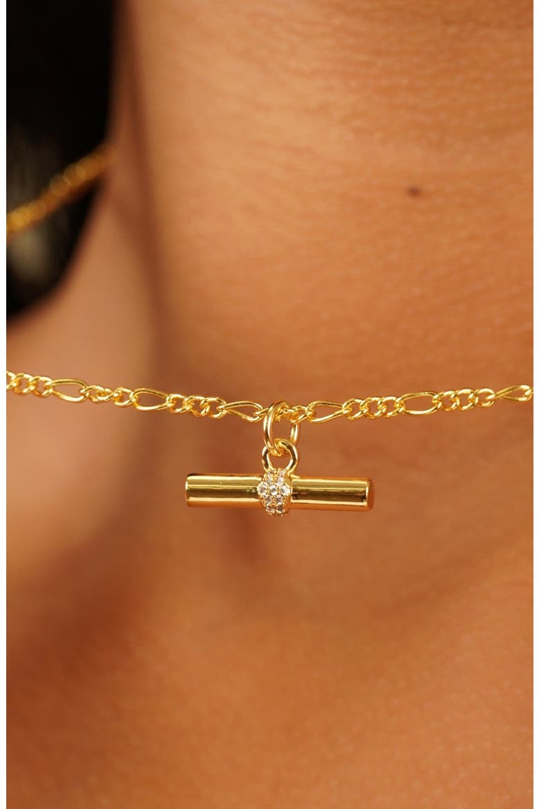 T Bar Charm Necklace, Alternate, color, Gold