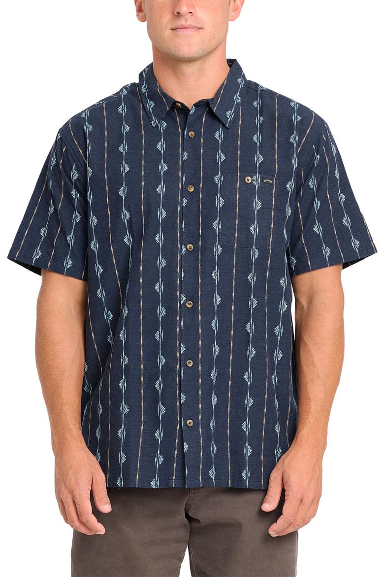 Sundays Stripe Jacquard Short Sleeve Cotton Button-Up Shirt, Main, color, REAL TEAL