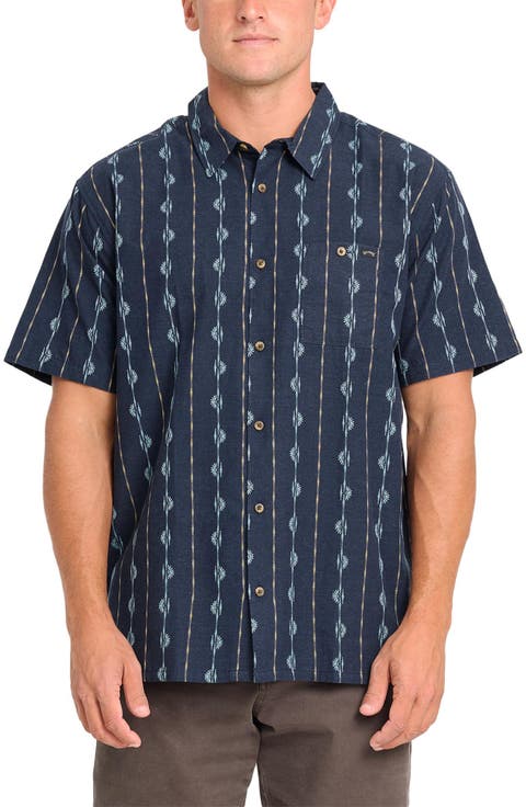Sundays Stripe Jacquard Short Sleeve Cotton Button-Up Shirt